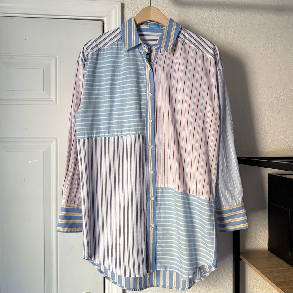 J.MCLAUGHLIN multicolor striped patchwork cotton‎ oversized long sleeve shirt